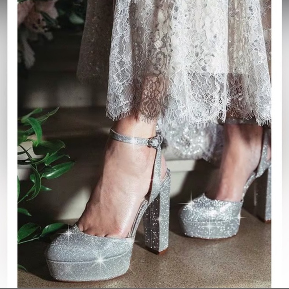 Antonio Melani Born on Fifth Metallic Glitter Platform Heels